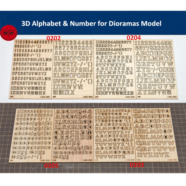 LIANG-0202/0203/0204/0205 3D Alphabet & Number Tools for Dioramas Model