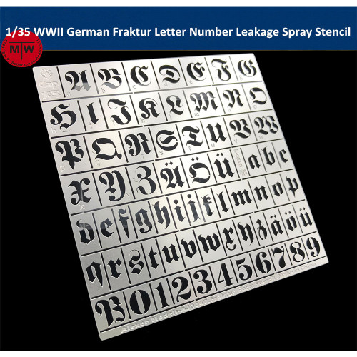 1/35 Scale WWII German Fraktur Letter Number Leakage Spray Stencil Tools for Military Tank Model AJ0047