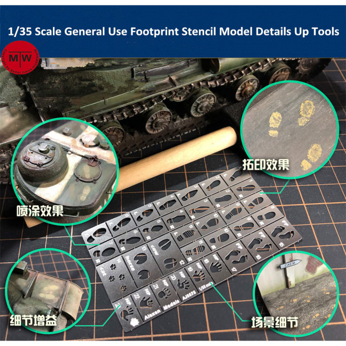 1/35 Scale General Use Footprint Handprint Stencil Template Model Scene DIY Details Up Tools 23in1 AJ0075 