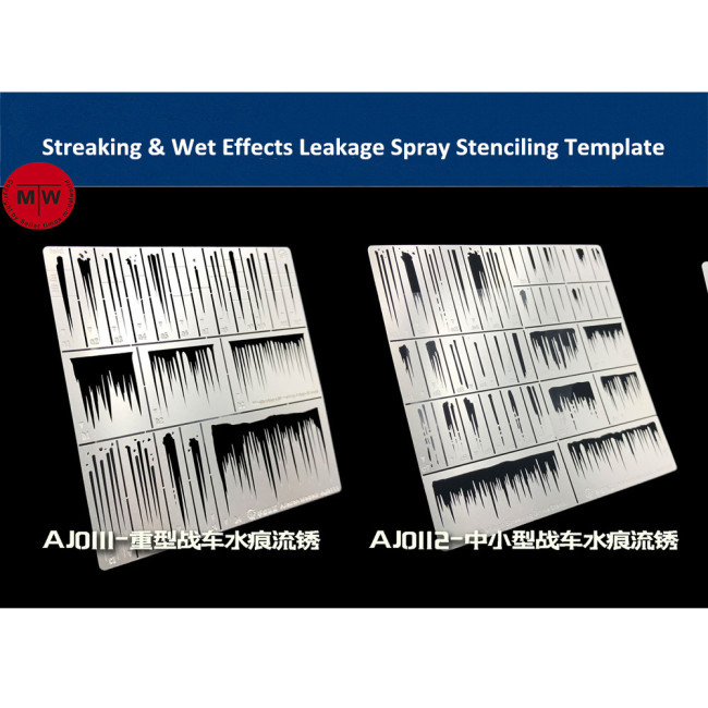 Alexen AJ0111/AJ0112 Streaking & Wet Effects Leakage Spray Stenciling Template Aging Assistant Tools for 1/32 1/35 1/100 Scale Model