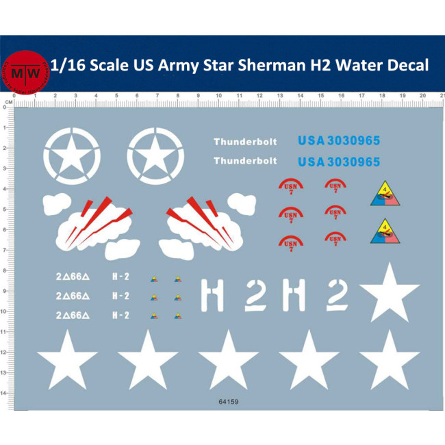 1/16 Scale US Army Star Sherman H2 Water Decal for Tank Model Kit 64159