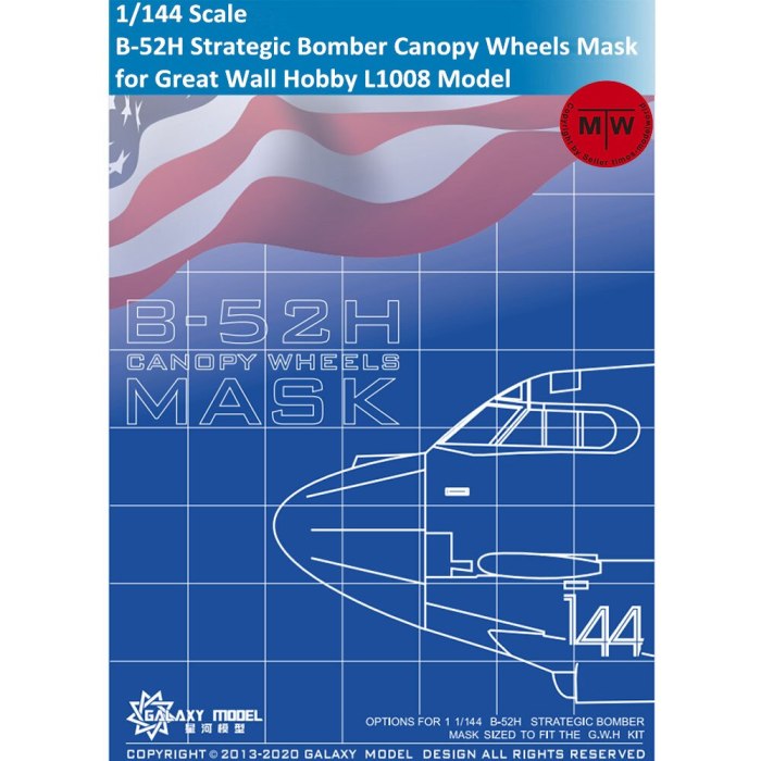 Galaxy C144001 1/144 Scale B-52H Strategic Bomber Canopy Wheels Die-cut Flexible Mask for Great Wall Hobby L1008 Model