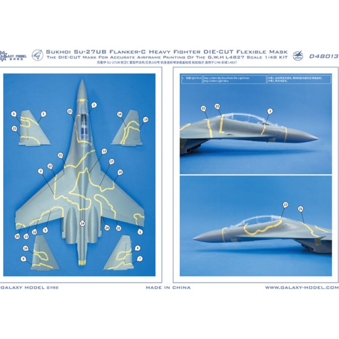 GALAXY D48013 1/48 Scale Sukhoi SU-27UB Flanker-C Heavy Fighter Red 100 Color Separation Flexible Mask for Great Wall Hobby L4827 Mode