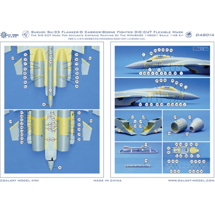 Galaxy D48014 1/48 Scale Sukhoi SU-33 Flanker-D Carrier-Borne Fighter Color Separation Flexible Mask for Minibase 48001 Model