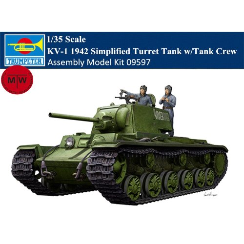 Trumpeter 09597 1/35 Scale KV-1 1942 Simplified Turret Tank w/Tank Crew Military Plastic Assembly Model Kit