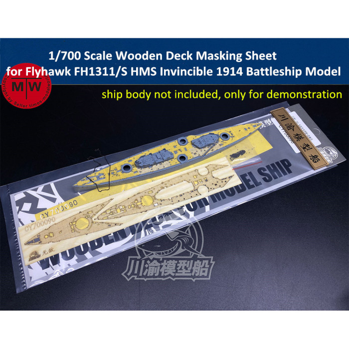 1/700 Scale Wooden Deck Masking Sheet for Flyhawk FH1311/S HMS Invincible 1914 Battleship Model CY700090