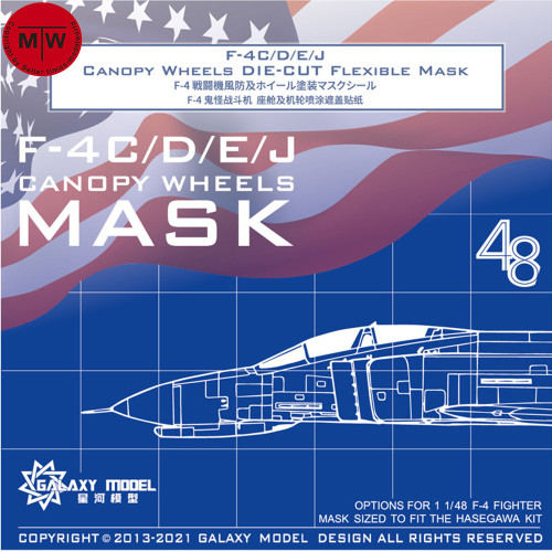 Galaxy C48024 1/48 Scale F-4C/D/E/J Canopy Wheels Die-cut Flexible Mask for Hasegawa Model