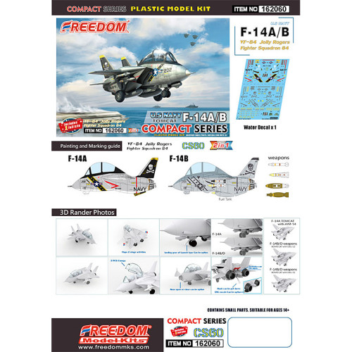 F-14A/B VF-84 Jolly Rogers Fighter Squadron 84 Q Edition Plastic Assembly Model Kit 162060