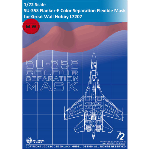 Galaxy D72006 1/72 Scale Sukhoi SU-35S Flanker-E Fighter Color Separation Die Cut Flexible Mask for Great Wall Hobby L7207