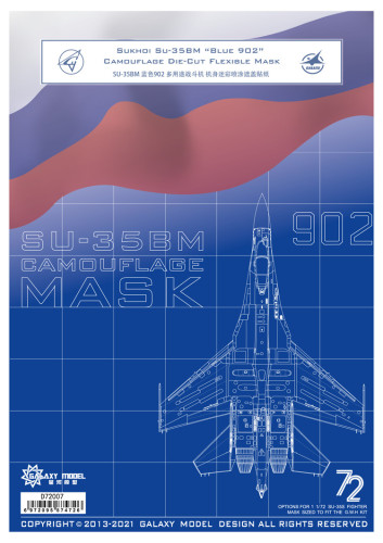 Galaxy D72007 1/72 Scale Sukhoi Su-35BM Blue 902 Camouflage Flexible Mask & Decal for Great Wall Hobby L7207 Model