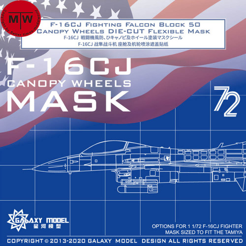 Galaxy C72021 1/72 Scale F-16CJ Fighting Falcon Block 50 Canopy Wheels Die-cut Flexible Mask for Tamiya 60786 Model