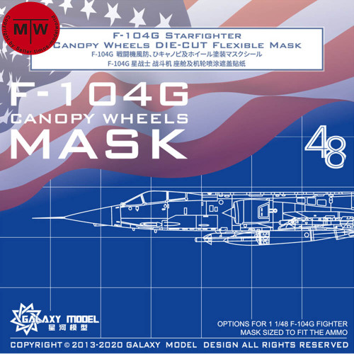 Galaxy C48027 1/48 Scale F-104G Starfighter Canopy Wheels Die-cut Flexible Mask for AMMO 8504 Model