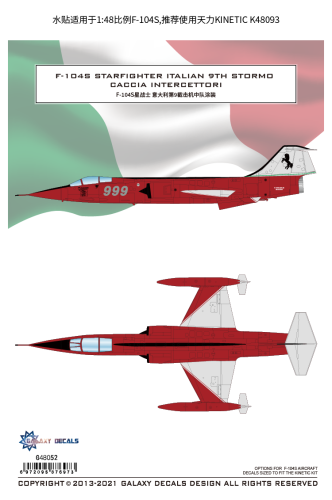 Galaxy G48052 1/48 Scale F-104S Starfighter Italian 9th Stormo Caccia Intercettori Decal for Kinetic K48093 Model