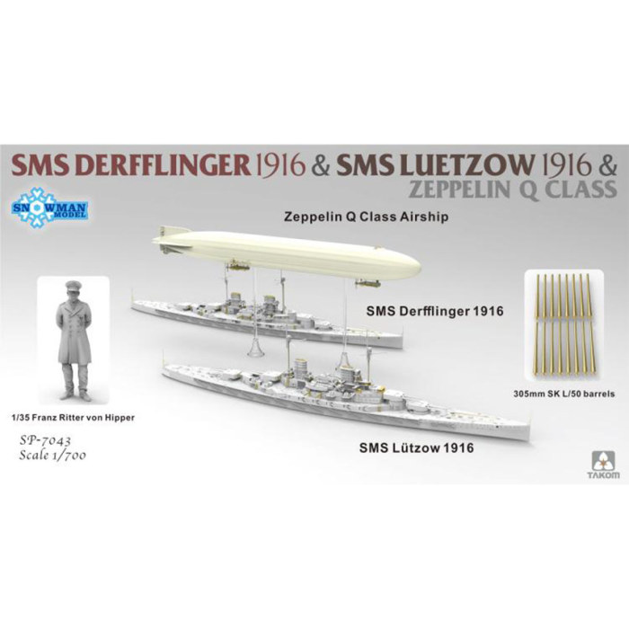 Snowman SP-7043 1/700 Scale SMS Derfflinger 1916 & SMS Luetzow 1916 & Zeppelin Q Class Airship Plasitc Assembly Model Kit