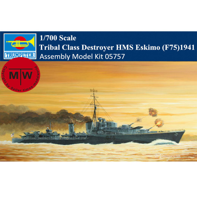 Trumpeter 05757 1/700 Scale Tribal Class Destroyer HMS Eskimo (F75)1941 Military Plastic Assembly Model Kits