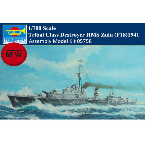 Trumpeter 05758 1/700 Scale Tribal Class Destroyer HMS Zulu (F18)1941 Military Plastic Assembly Model Kits