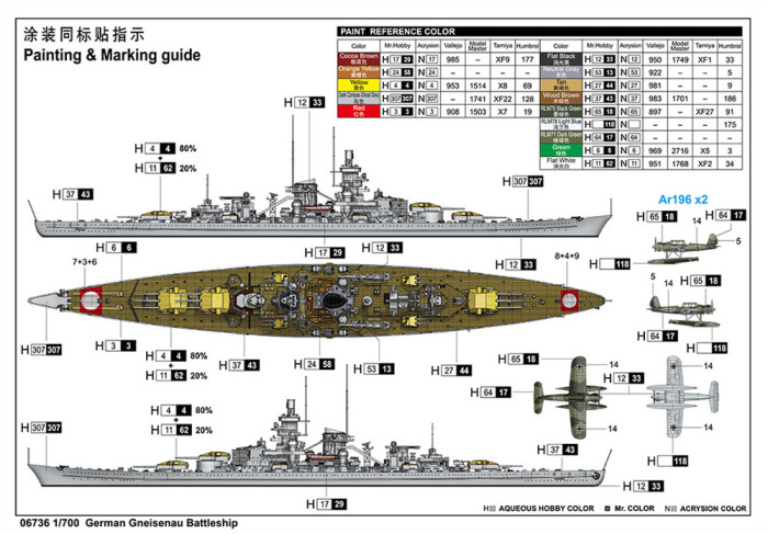 Trumpeter 06736 1/700 Scale German Gneisenau Battleship Military Plastic Assembly Model Kit 