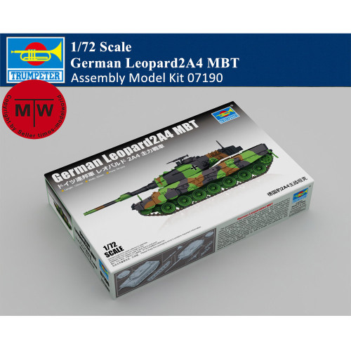 Trumpeter 07190 1/72 Scale German Leopard2A4 MBT Military Plastic Tank Assembly Model Kits