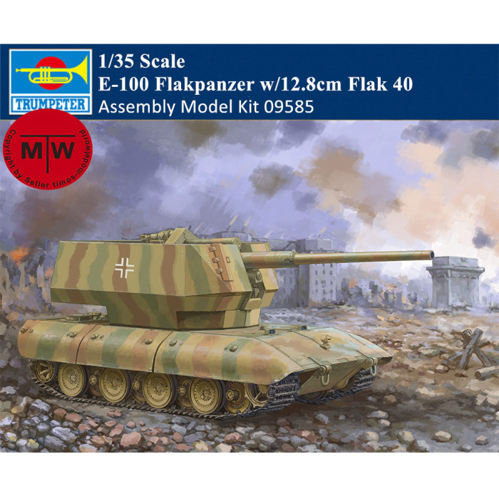 Trumpeter 09585 1/35 Scale E-100 Flakpanzer w/12.8cm Flak 40 Military Plastic Assembly Model Kits