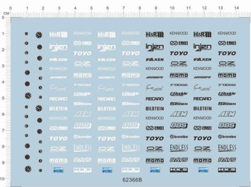 1/24 Scale Car Dashboard Side Door Logo Decals Stickers for Model Kits 62366B