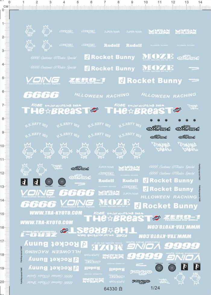 1/24 Scale Rocket Bunny Decal Sticker for Car Model Kit 64330