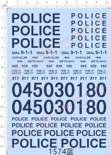 1/18 1/12 1/24 1/20 1/43 Scale Water Decals Police 911 for Car Model 1574