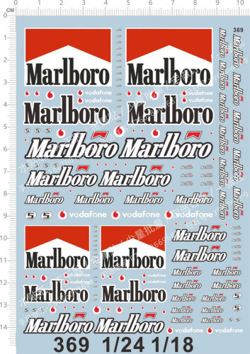 1/18 1/24 Scale Marlboro Water Decals for F1 Racing Car Model 369