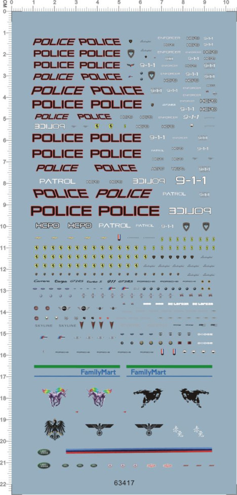 1/64 Scale Decals hcpd 911 Police for Car Model Kits 63417