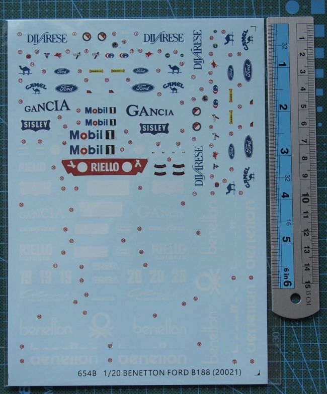 1/20 Scale Decals for BENETTON FORD B188 F1 Car Model 654B
