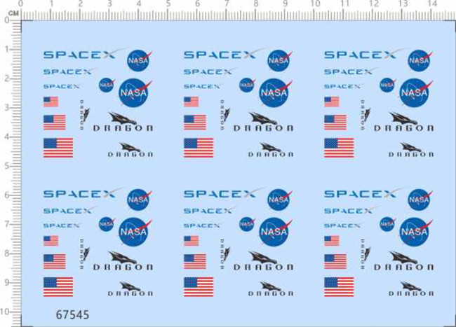 1/72 Scale Decals SpaceX Dragon NASA for Model Kits 67545