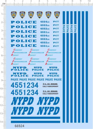1/24 Scale Decals 911 Police NYPD for Model Car Kits 66924