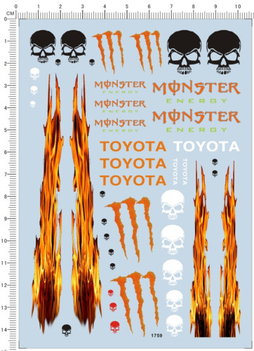 1/24 Scale Decals Toyota Monster Flame for Model Car 1759