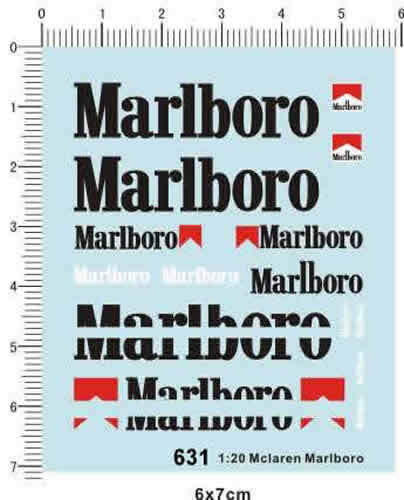 1/20 Scale Marlboro Water Slide Decals for F1 MP4/6 Car Model 631
