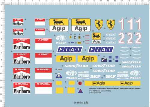 1/12 Scale Water Slide Decals for F1 Ferrari 641 F190 Fiat Agip Car Model Kit 65392A