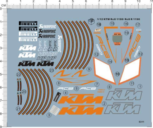 1/12 Scale Decals KTM RC8 1190 RC8 R 1190 for Moto Motorcycle Model Kits 5311
