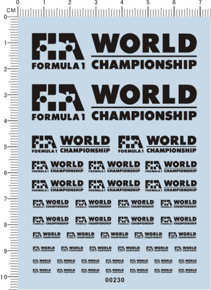 Decals FIA F1 Racing Cars for different scales Model Kit White/Black D00230