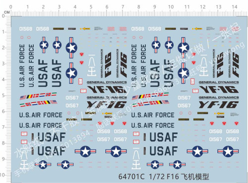 Decals 1/72 Scale for yf-16 F16 Prototype Model Kits 64701C