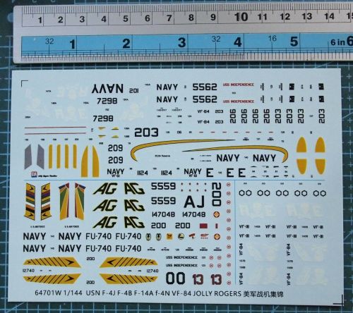 1/144 Scale Decals USN F-4J F-4B F-14A F-4N VF-84 Jolly Rogers for Aircraft Model Kits 64701W