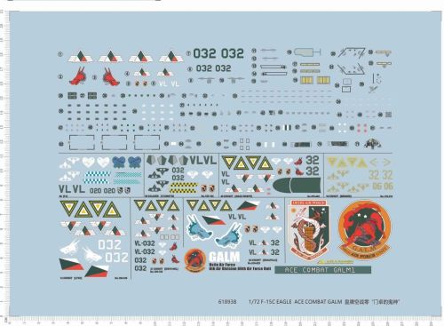 1/72 Scale Decals for EAGLE F-15C GALM (Ace Combat ZERO) Model Kits 61893B