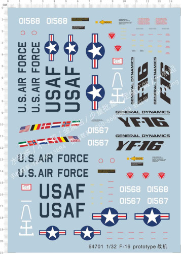 1/32 Scale Decals for yf-16 F-16 Prototype Aircraft Model Kits 64701