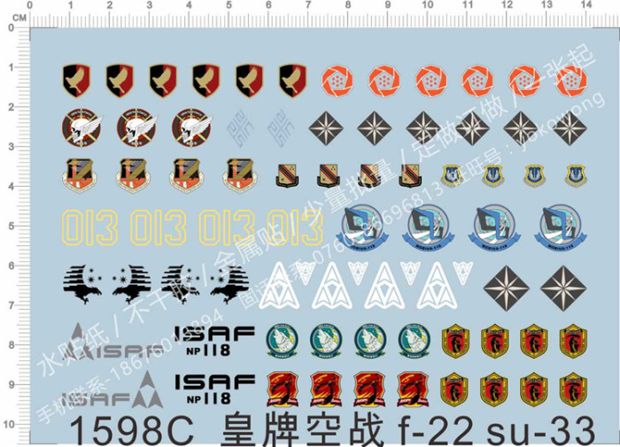 Decals for ACE COMBAT F-22 SU-33 Aircraft Model Kits 1598C