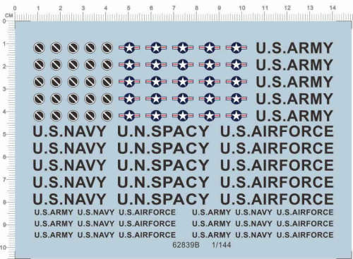 1/144 Scale Decals US NAVY US ARMY US AIRFORCE for Aircraft Model Kits 62839B