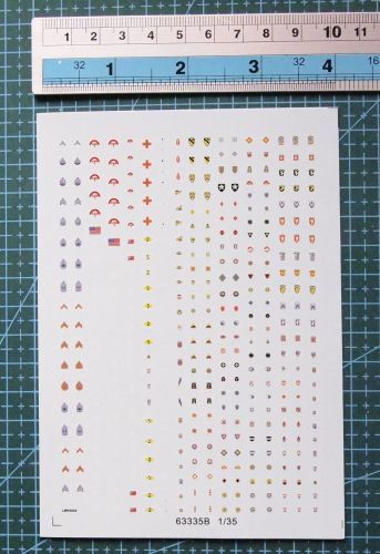 1/35 Scale Decals WWII US Uniform Insignia Badge Helmet Markings for Military Soldier Figures Model Kits 63335B
