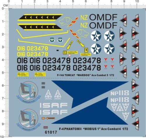 1/72 Scale Decals for F-4 Phantom(Ace Combat 4) F-14A Tomcat(Ace Combat 5) Aircraft Model Kits 61017