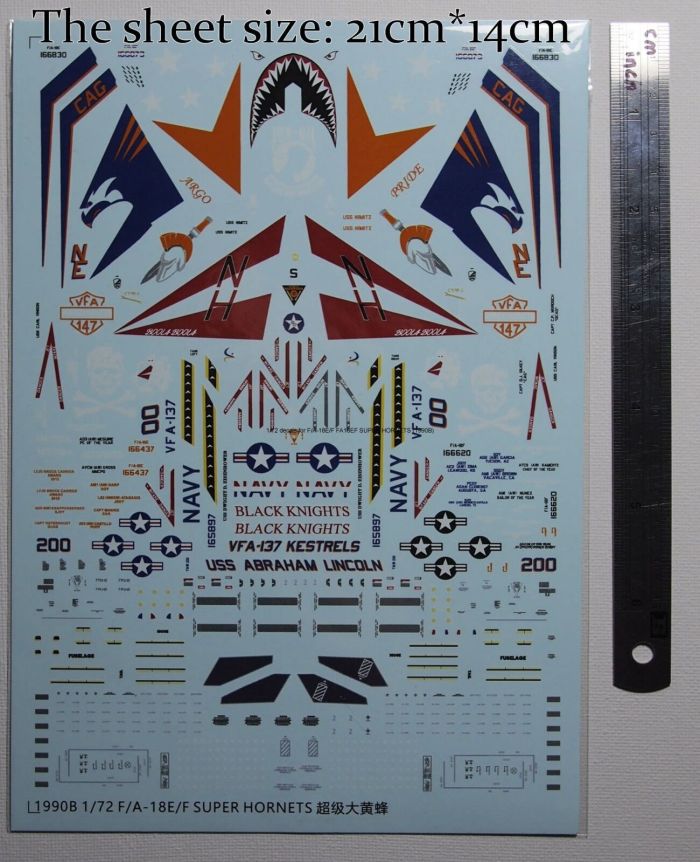 1/72 Scale Decals for F/A-18E/F Super Hornets Fighter Aircraft Model Kits 1990B