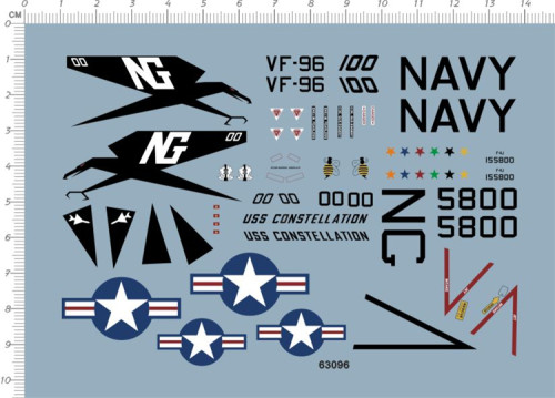 1/72 Scale Decals for US Navy F-4J VF-96 Fighter Aircraft Model Kits 63096