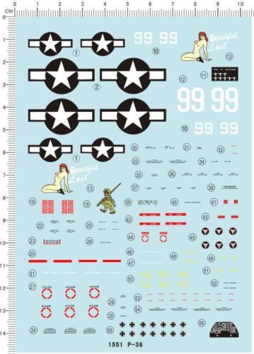 1/48 Scale Decals P-38  Beautiful Lass  for Aircraft Model Kits 1551
