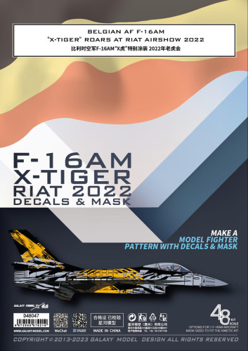 Galaxy D48047 1/48 Scale F-16AM X-Tiger Riat 2022 Die-cut Flexible Mask & Decal for Kinetic K48100 Model Kits