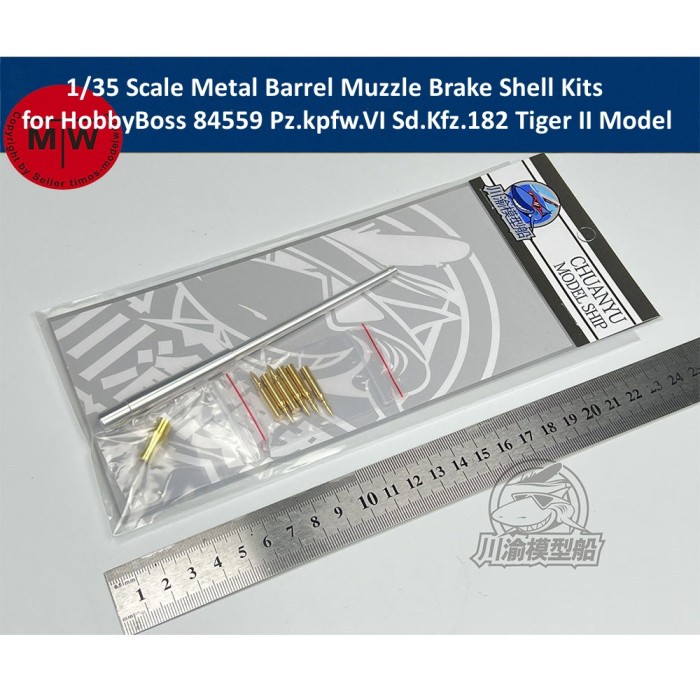 1/35 Scale Metal Barrel Muzzle Brake Shell Kits for HobbyBoss 84559 Pz.kpfw.VI Sd.Kfz.182 Tiger II Tank Model CYT252
