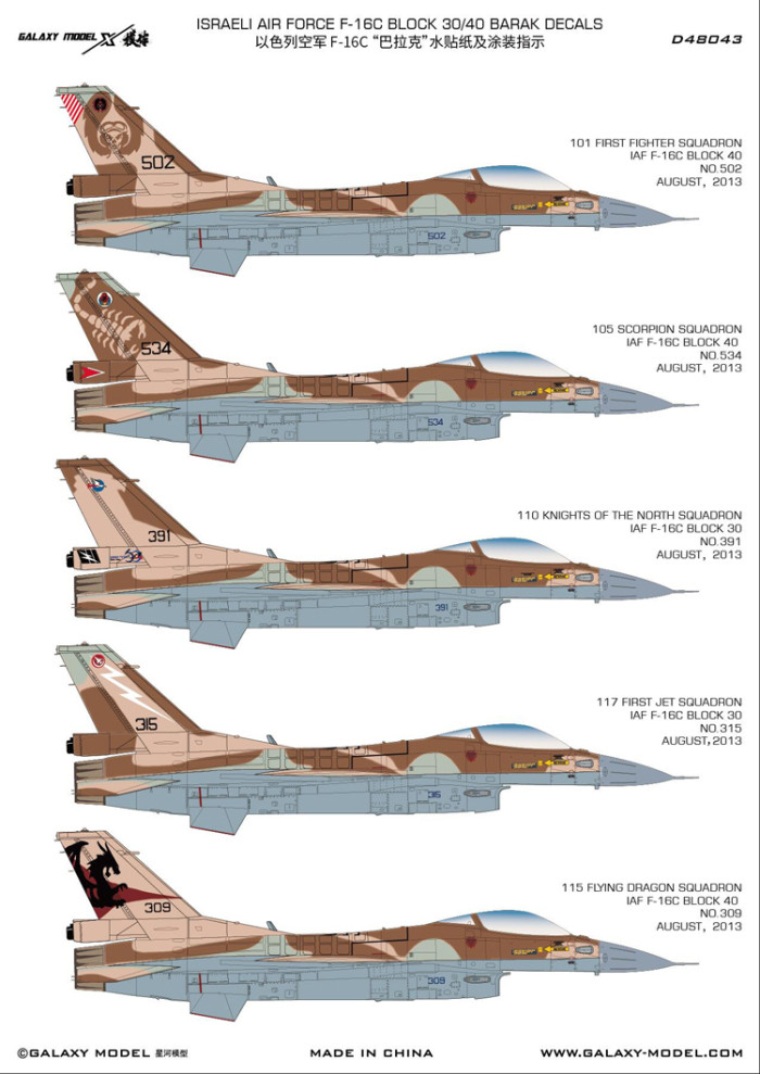 Galaxy D48043 1/48 Scale Israeli F-16C Barak Camouflage Die-cut Flexible Mask & Decals for Tamiya 61106 Model Kits
